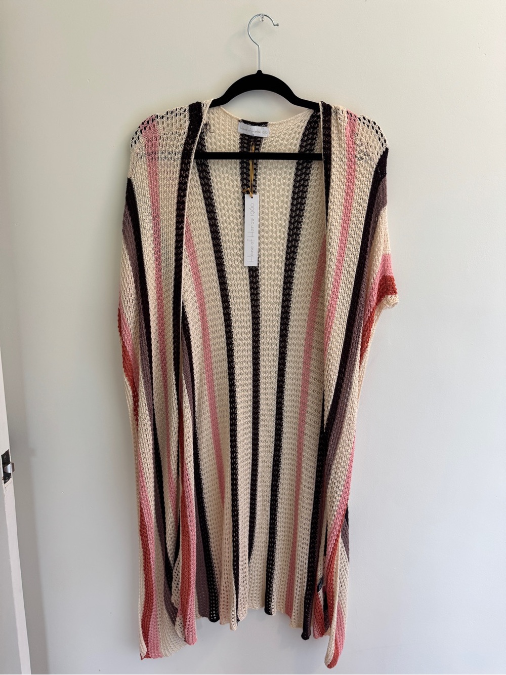 House of Harlow 1960 Cream Pink brown striped knit swimcover